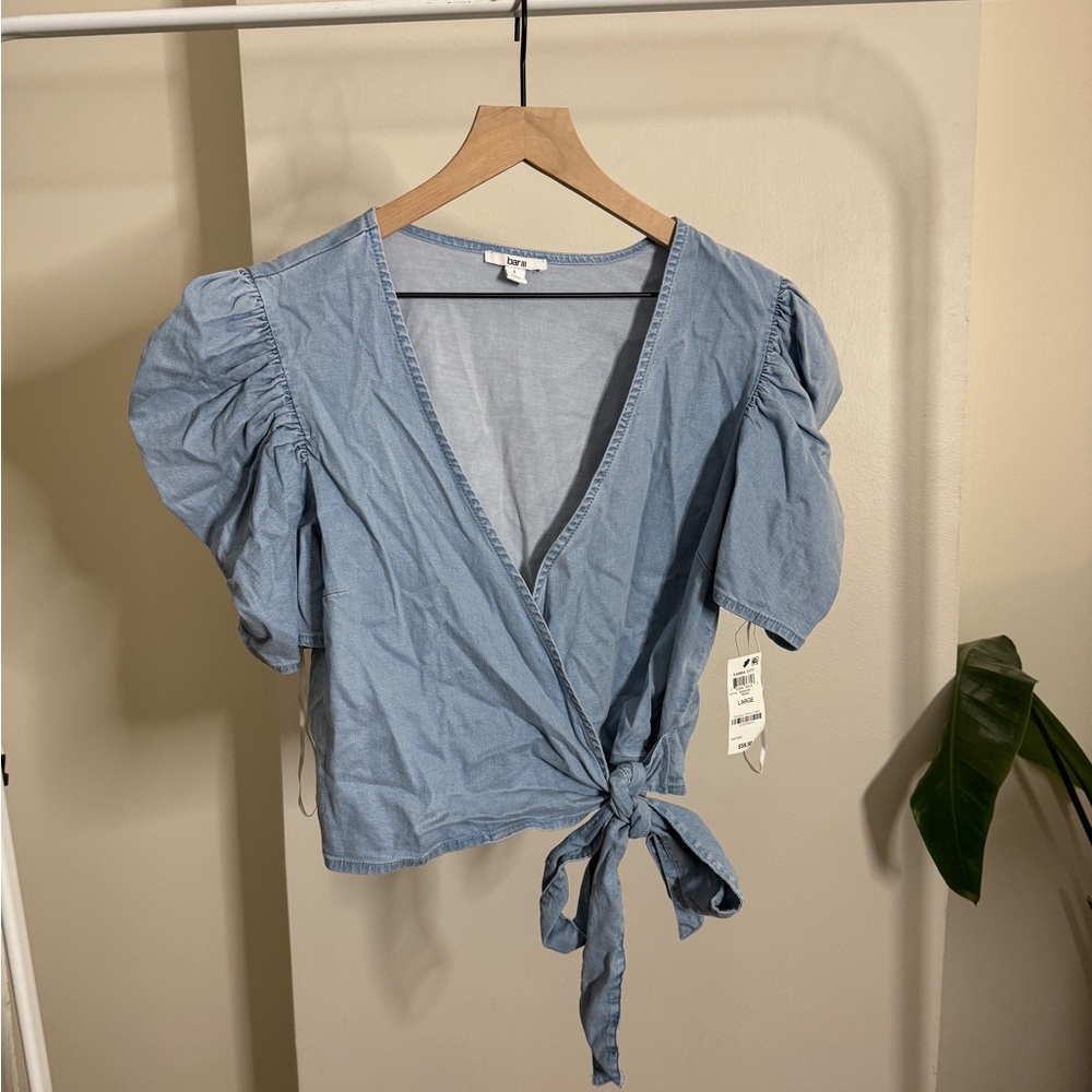Bar III Blue Wrap Cropped Blouse